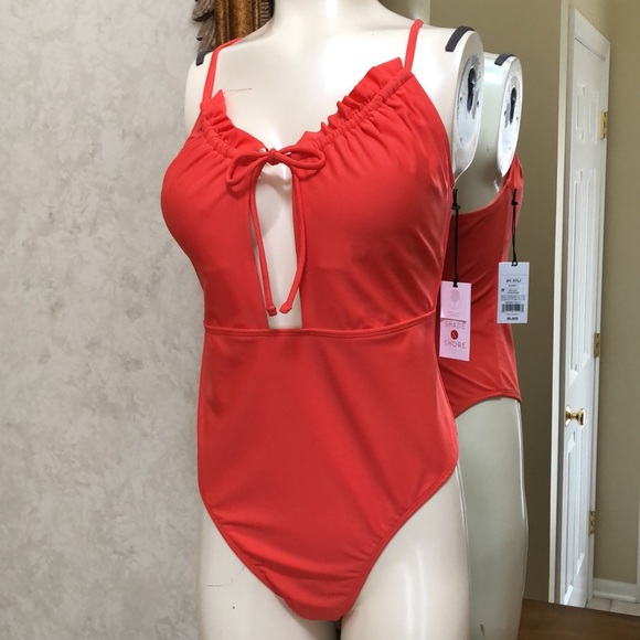 New Women’s one piece cutout swimsuit. Size L (12-14). Orangish red. - Picture 11 of 15